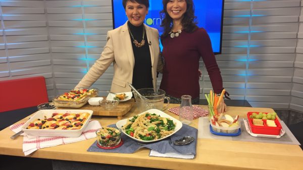 Registered Dietitian Sue Mah shows TV host Annette some healthy snack ideas for work.