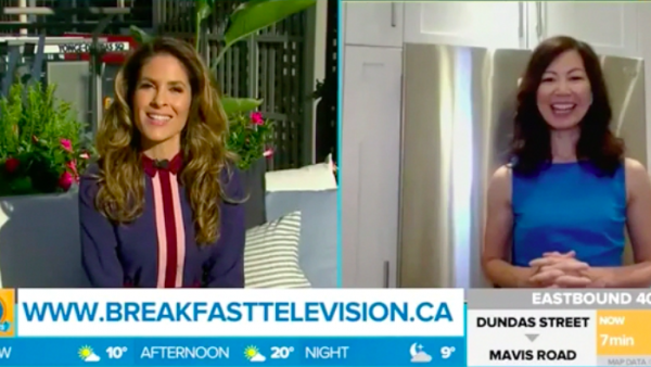 TV host Dina Pugliese interviews dietitian Sue Mah in Sue's kitchen